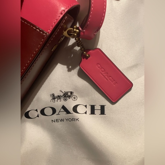 Coach Hutton Saddle Pink & Maroon Colorblock Leather Crossbody/Shoulder Bag - Picture 12 of 15